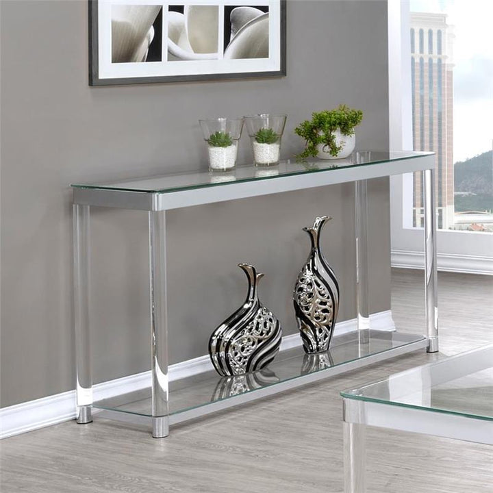 Anne Sofa Table with Lower Shelf Chrome and Clear (720749)