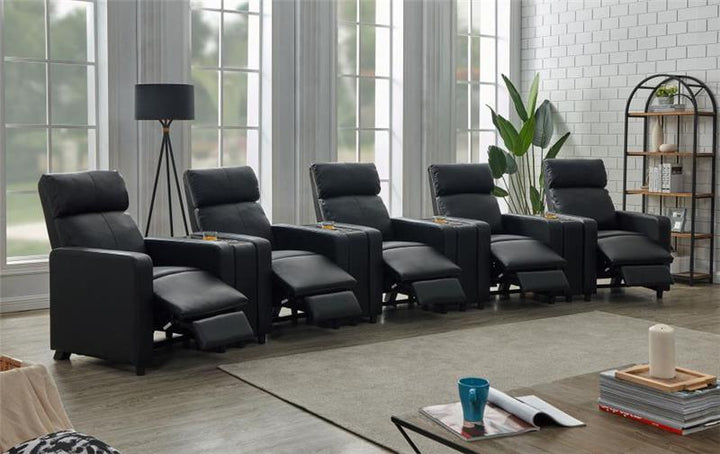 Toohey Upholstered Tufted Recliner Living Room Set Black (600181-S5A)