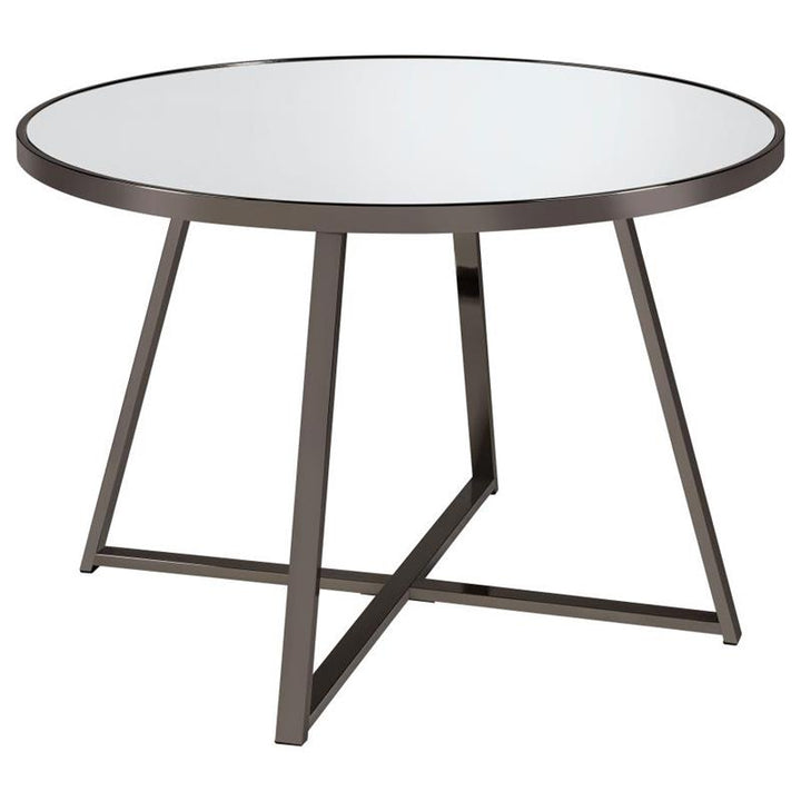 Jillian Round Dining Table with Tempered Mirror Top Black Nickel (120630)