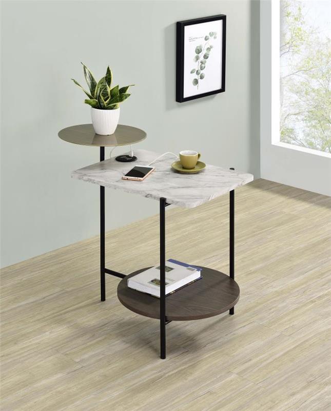 Ottilie 3-tier Side Table With Wireless Charger White and Black (930074)