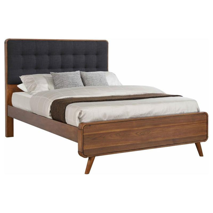 Robyn Eastern King Bed with Upholstered Headboard Dark Walnut (205131KE)