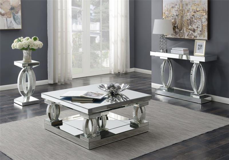Amalia Rectangular Sofa Table with Shelf Clear Mirror (722519)