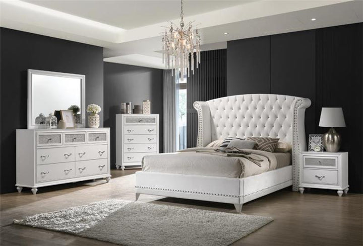 Barzini Eastern King Wingback Tufted Bed White (300843KE)