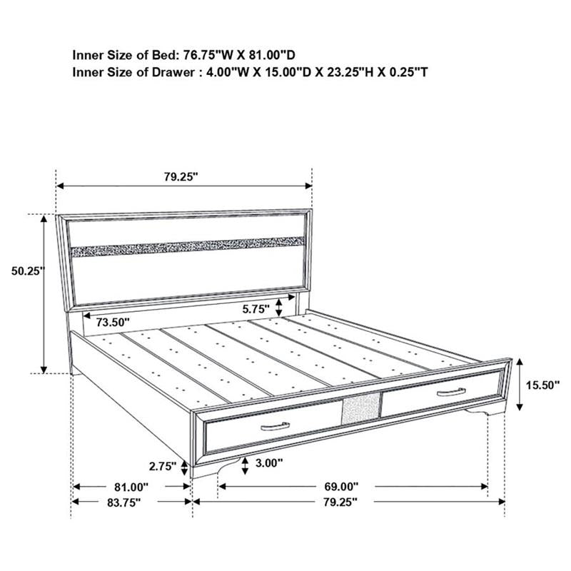 Miranda Eastern King 2-drawer Storage Bed White (205111KE)