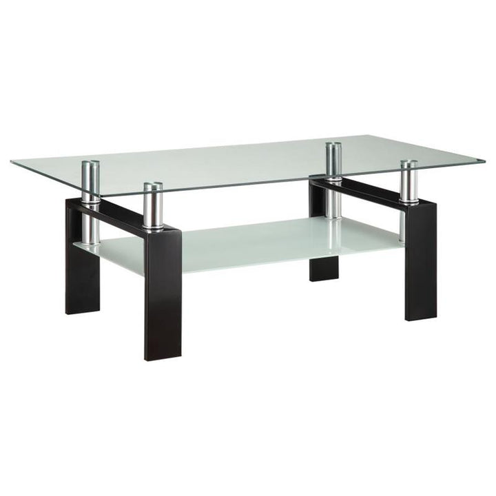Dyer Tempered Glass Coffee Table with Shelf Black (702288)