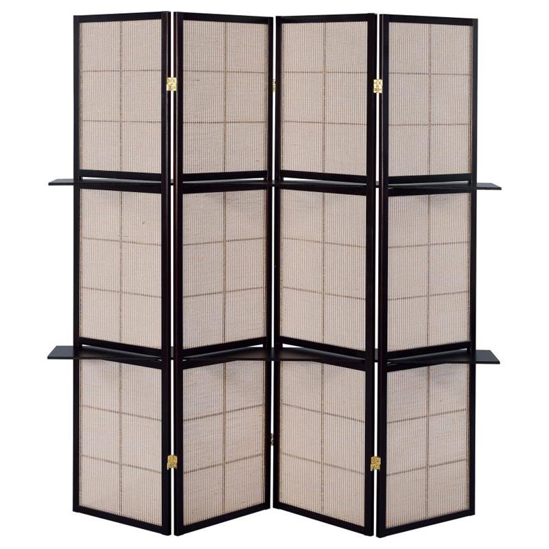 Iggy 4-panel Folding Screen with Removable Shelves Tan and Cappuccino (900166)