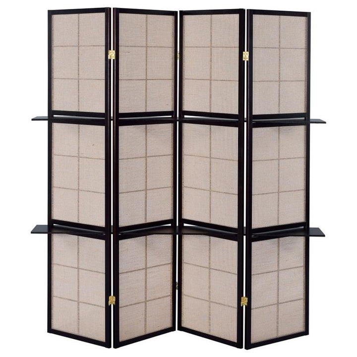 Iggy 4-panel Folding Screen with Removable Shelves Tan and Cappuccino (900166)