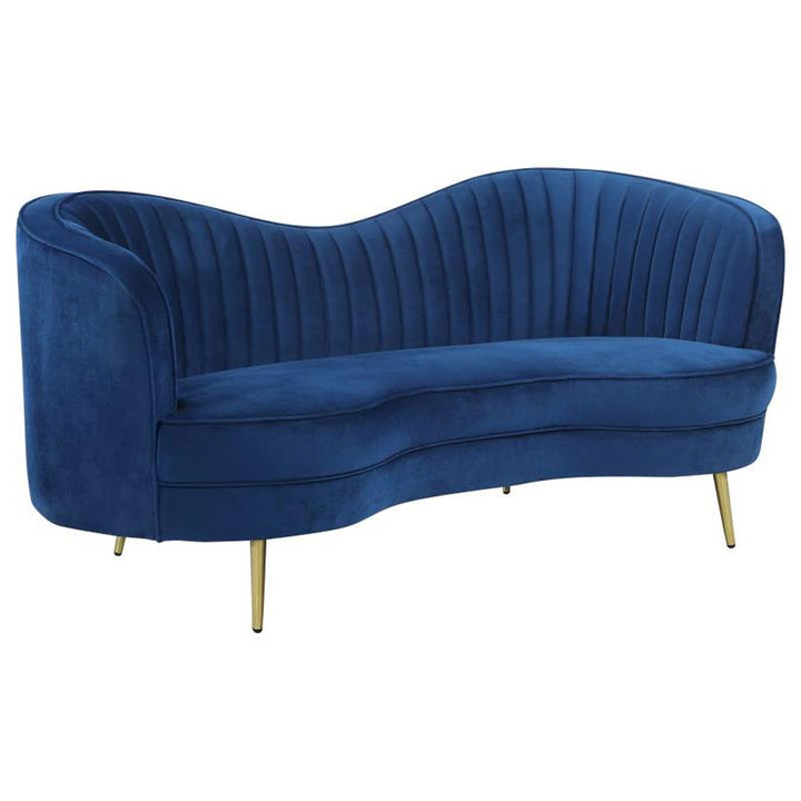 Sophia Upholstered Camel Back Loveseat Blue (506862)