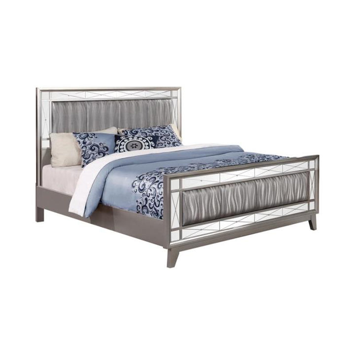 Leighton Queen Panel Bed with Mirrored Accents Mercury Metallic (204921Q)