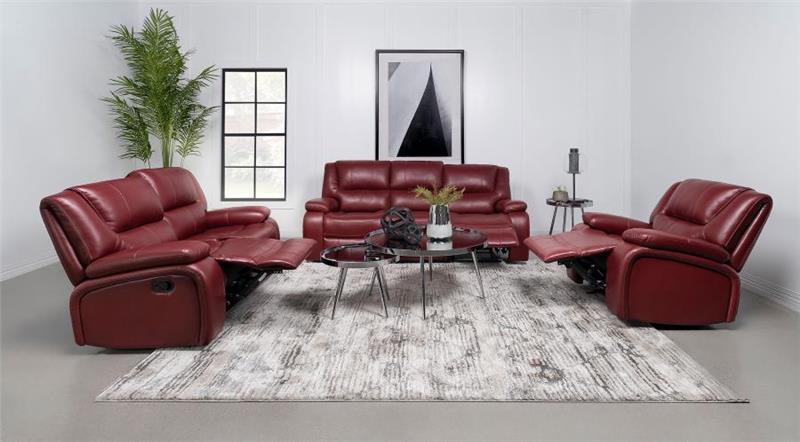 Camila Upholstered Motion Reclining Sofa Red Faux Leather (610241)