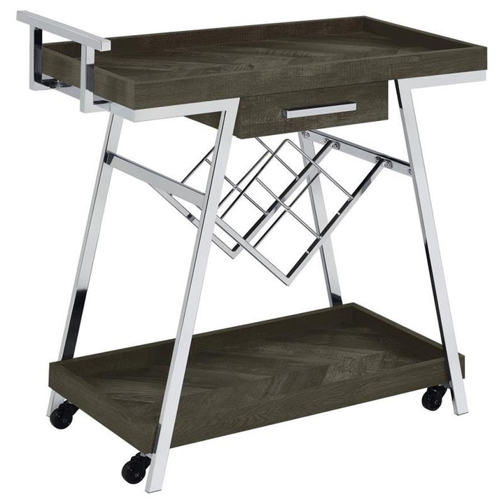 Kinney 2-tier Bar Cart with Storage Drawer Rustic Grey and Chrome (181025)