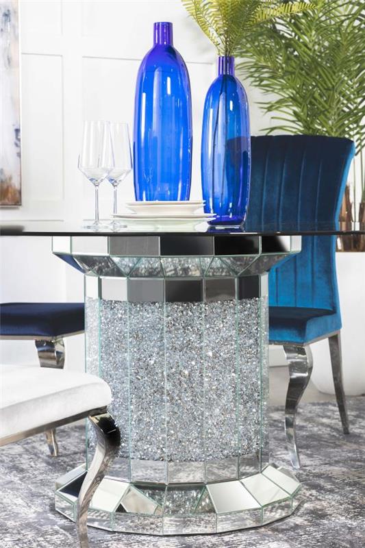 Ellie Cylinder Pedestal Glass Top Dining Table Mirror (115551)