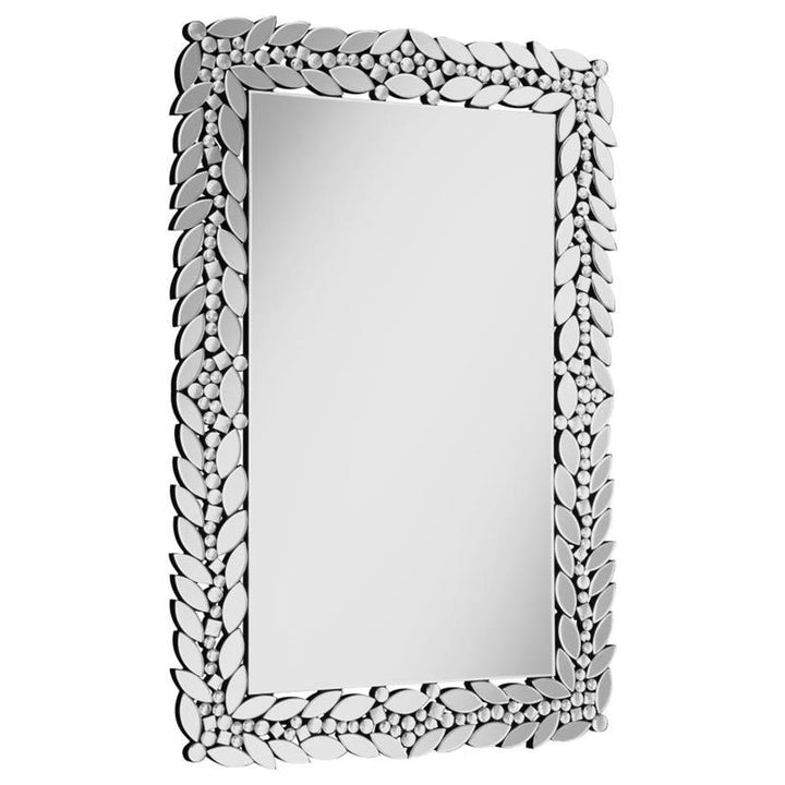 Cecily Rectangular Leaves Frame Wall Mirror Faux Crystal (961621)