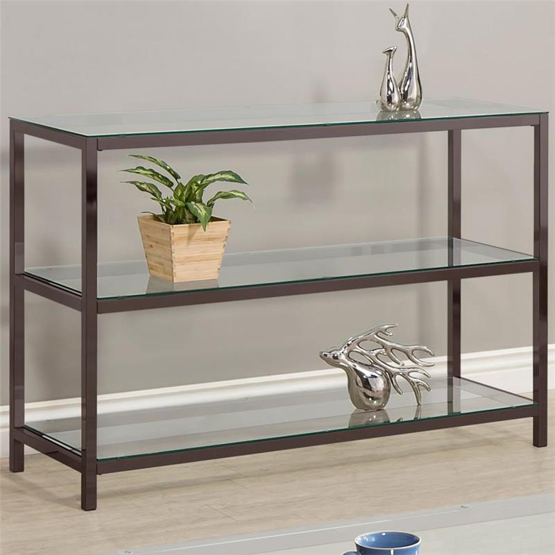 Trini Sofa Table with Glass Shelf Black Nickel (720229)