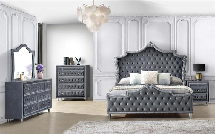 Antonella 5-Piece Eastern King Upholstered Tufted Bedroom Set Grey (223581KE-S5)
