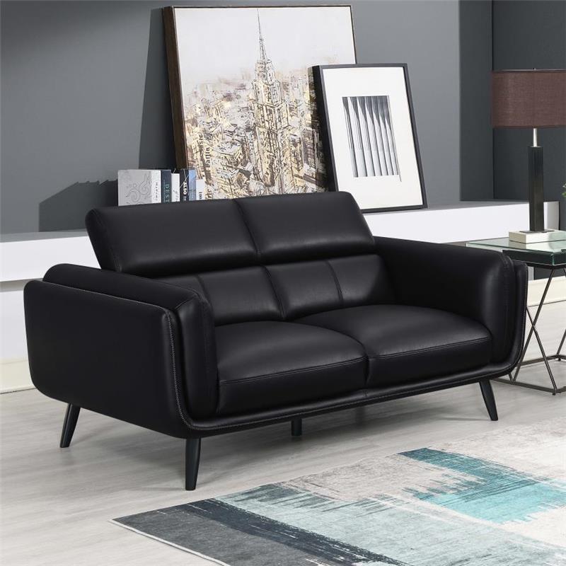 Shania Track Arms Loveseat with Tapered Legs Black (509922)