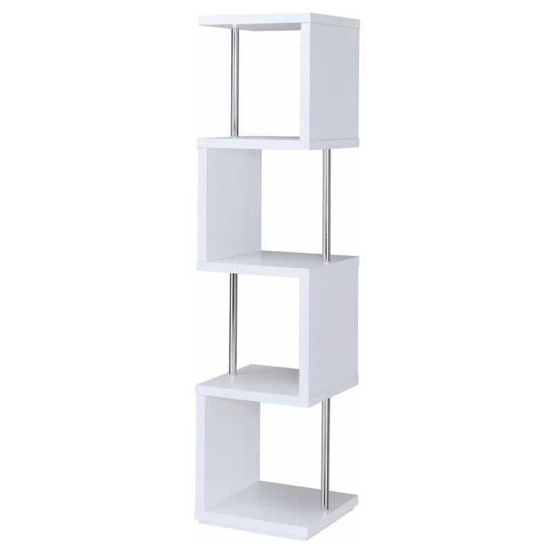 Baxter 4-shelf Bookcase White and Chrome (801418)