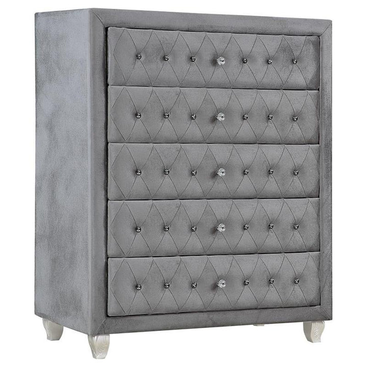 Deanna Upholstered Tufted Bedroom Set Grey (205101Q-S5)