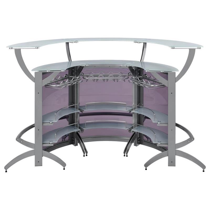 Dallas 2-shelf Curved Home Bar Silver and Frosted Glass (Set of 3) (100135-S3)