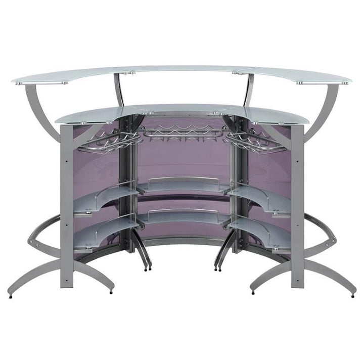 Dallas 2-shelf Curved Home Bar Silver and Frosted Glass (Set of 3) (100135-S3)