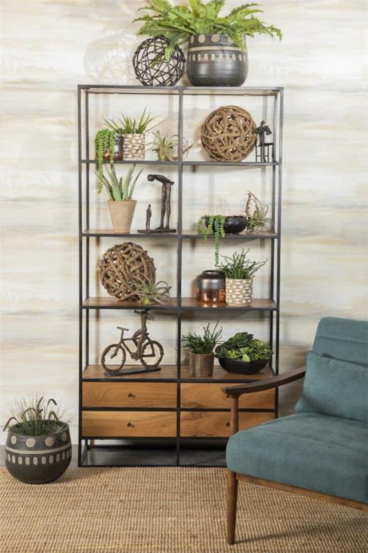 Belcroft 4-drawer Etagere Natural Acacia and Black (980056)