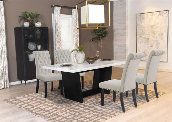 Sherry 5-piece Rectangular Marble Top Dining Set Sand and White (115511-S5S)