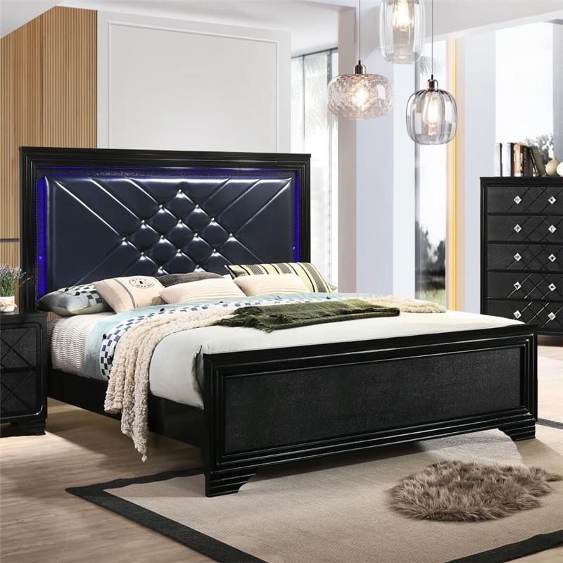 Penelope California King Bed with LED Lighting Black and Midnight Star (223571KW)