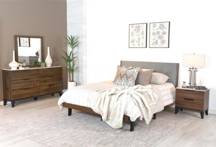 Mays 4-piece Upholstered Queen Bedroom Set Walnut Brown and Grey (215961Q-S4)