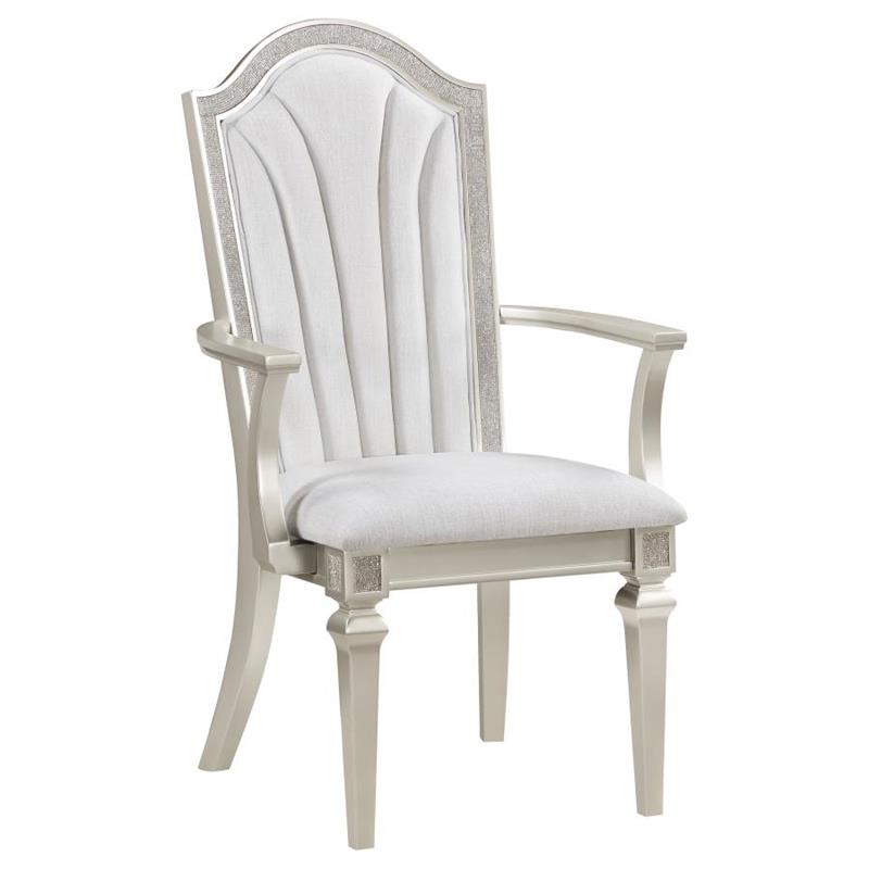 Evangeline Upholstered Dining Arm Chair with Faux Diamond Trim Ivory and Silver Oak (Set of 2) (107553)