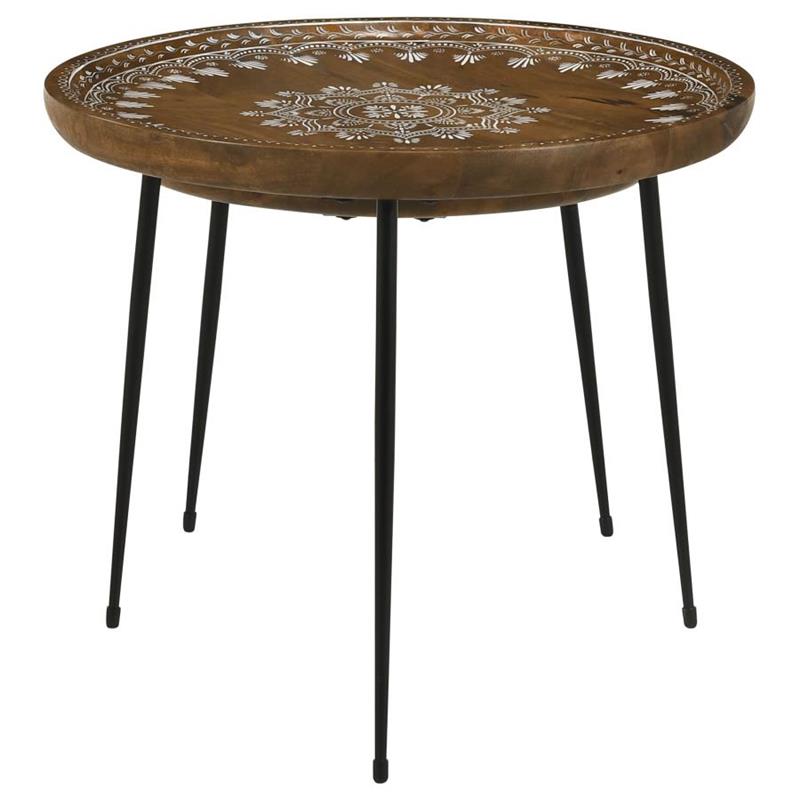 Nuala 2-piece Round Nesting Table with Tripod Tapered Legs Honey and Black (935984)