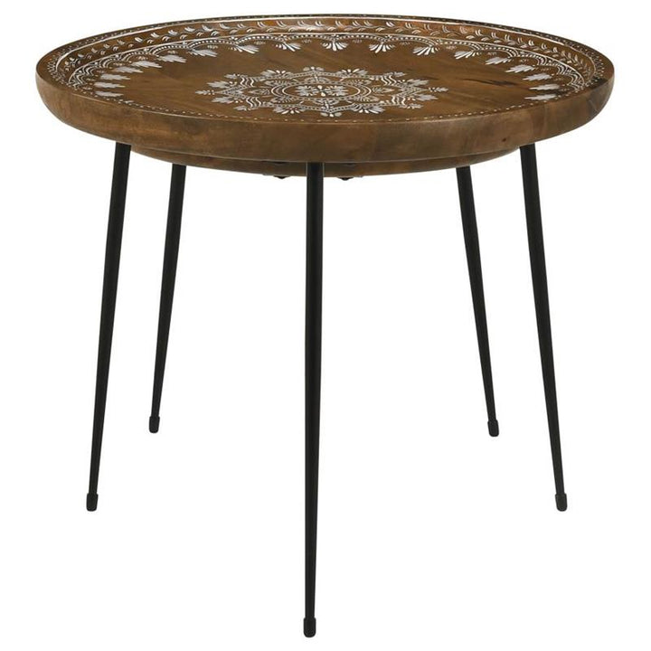 Nuala 2-piece Round Nesting Table with Tripod Tapered Legs Honey and Black (935984)