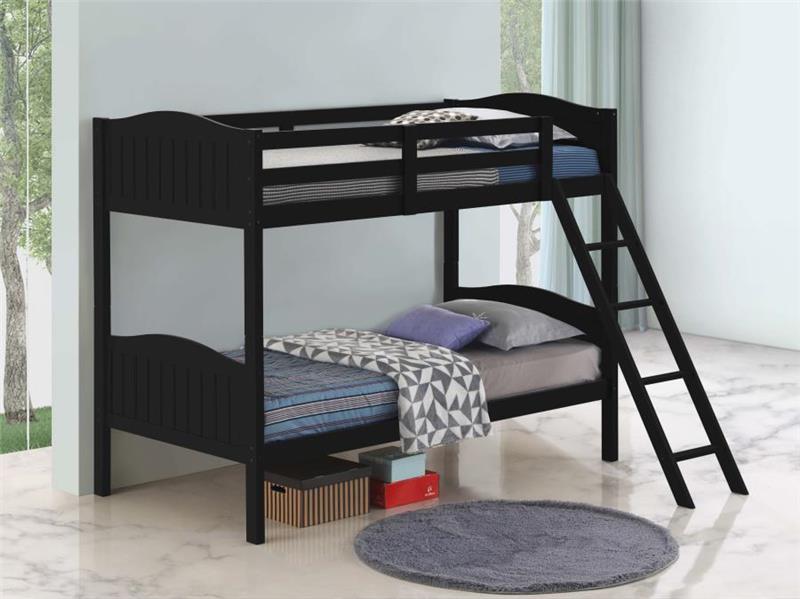 Arlo Twin Over Twin Bunk Bed with Ladder Black (405053BLK)