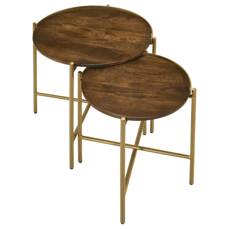 Malka 2-piece Round Nesting Table Dark Brown and Gold (936168)