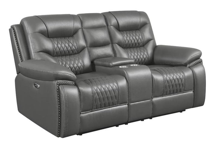Flamenco Tufted Upholstered Power Loveseat with Console Charcoal (610205P)