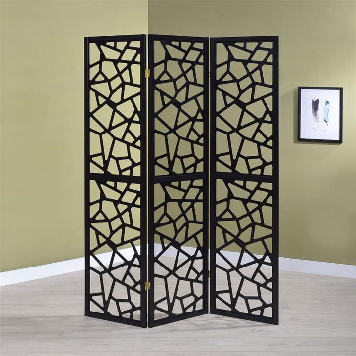 Nailan 3-panel Open Mosaic Pattern Room Divider Black (900092)