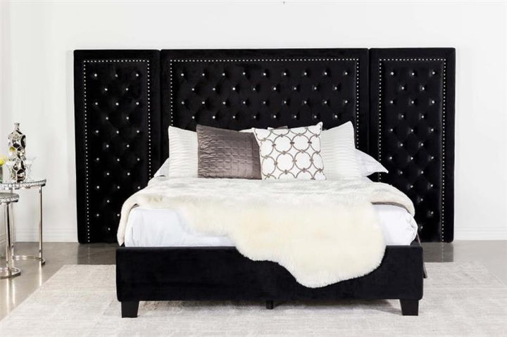 Hailey Upholstered Tufted Platform Eastern King Bed Black (315925KE)