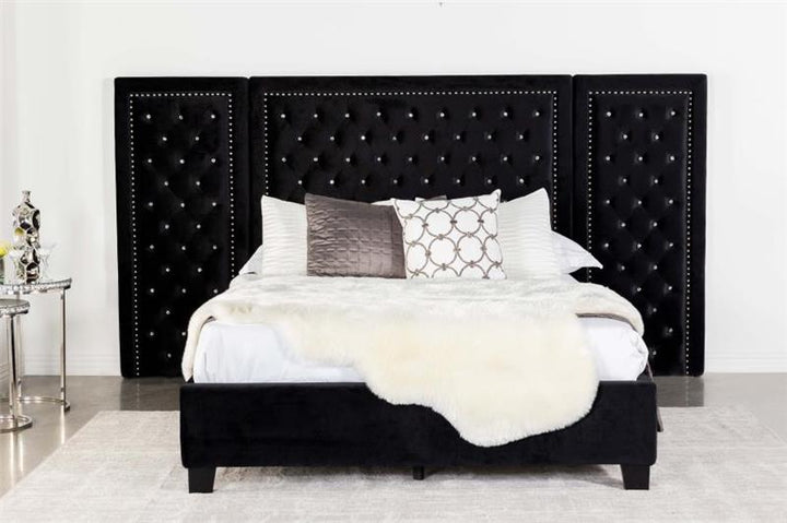 Hailey Tufted Upholstered Wall Bed Panel Black (315925P)