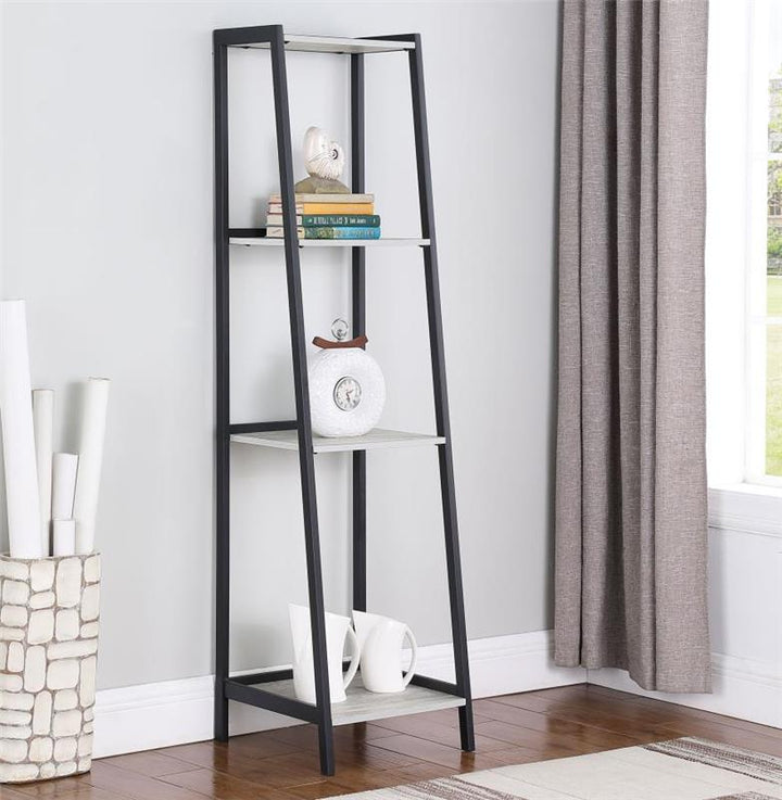 Pinckard 4-shelf Ladder Bookcase Grey Stone and Black (805802)