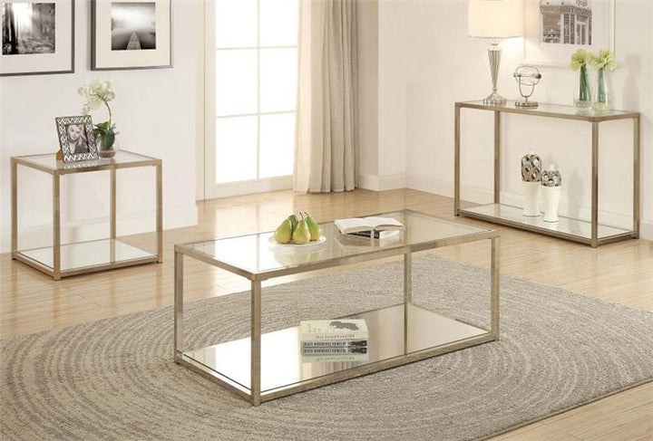 Cora End Table with Mirror Shelf Chocolate Chrome (705237)