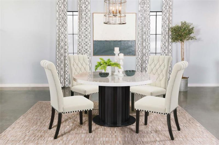 Sherry 5-piece Round Dining Set with Beige Fabric Chairs (115490-S5)