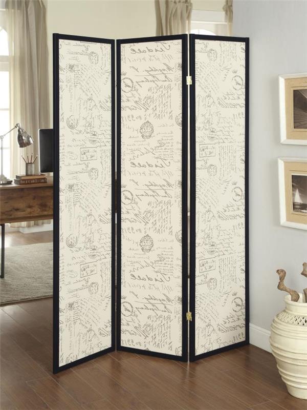 Felice 3-panel French Script Print Folding Screen Espresso (900074)