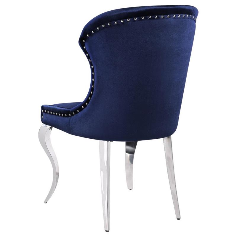 Cheyanne Upholstered Wingback Side Chair with Nailhead Trim Chrome and Ink Blue (Set of 2) (190745)