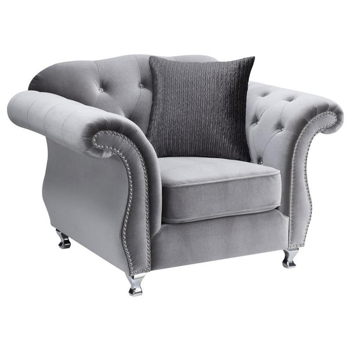 Frostine Upholstered Tufted Living Room Set Silver (551161-S3)