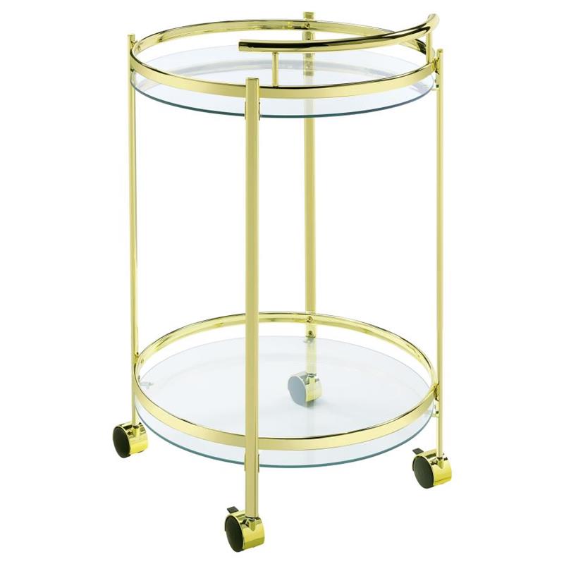 Chrissy 2-tier Round Glass Bar Cart Brass (181366)