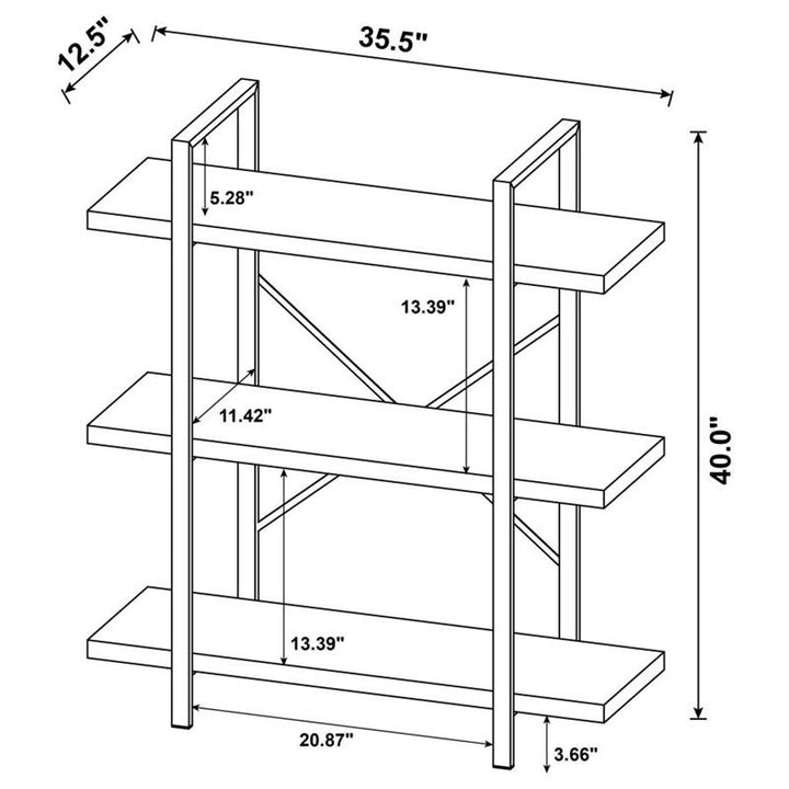 Cole 3-Shelf Bookcase Grey Driftwood and Gunmetal (805815)