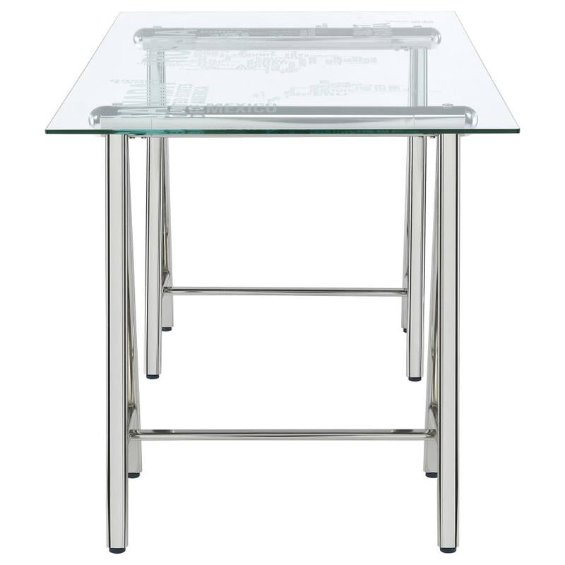 Patton World Map Writing Desk Nickel and Printed Clear (801504)