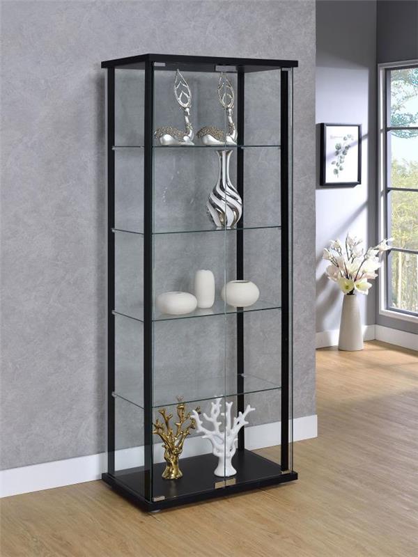 Delphinium 5-shelf Glass Curio Cabinet Black and Clear (950170)