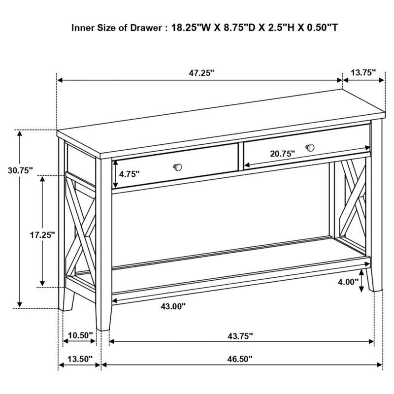 Maisy Rectangular Wooden Sofa Table With Shelf Brown and White (708099)