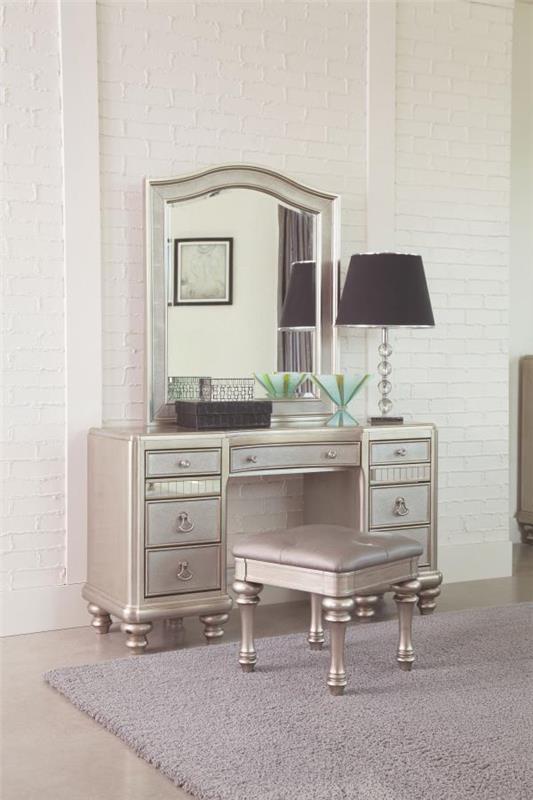 Bling Game 9-drawer Vanity Desk Metallic Platinum (204187)