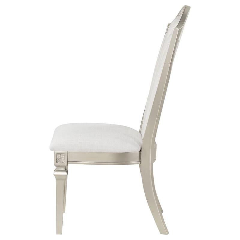 Evangeline Upholstered Dining Side Chair with Faux Diamond Trim Ivory and Silver Oak (Set of 2) (107552)